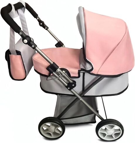 Anano Baby Doll Stroller & Pram – Adjustable Hood Pushchair - Lightweight Foldable Baby Doll Bassinet Stroller for Dolls up to 55cm (22") - Includes Storage Basket & Shoulder Bag - Gift for Girls 3+ in Saudi Arabia