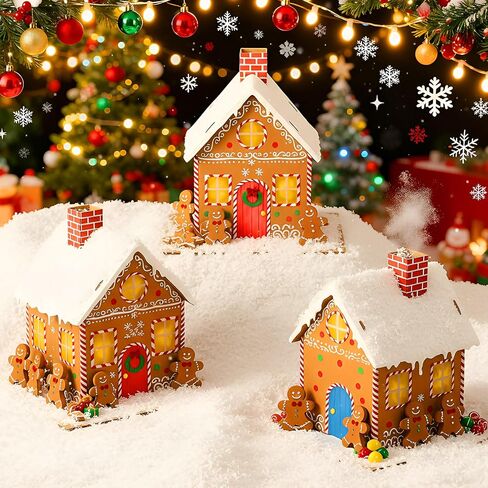 Christmas Gingerbread House Kit DIY Christmas Crafts 3.94 x 2.95 x 3.74 Inches Cardboard Paint Build 3D Gingerbread House Kit for Xmas Party Holiday Supplies Decor(25 Pack,Lovely Style) in Kuwait