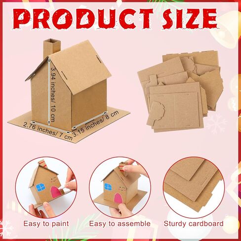 Christmas Gingerbread House Kit DIY Christmas Crafts 3.94 x 2.95 x 3.74 Inches Cardboard Paint Build 3D Gingerbread House Kit for Xmas Party Holiday Supplies Decor(25 Pack,Lovely Style) in Kuwait
