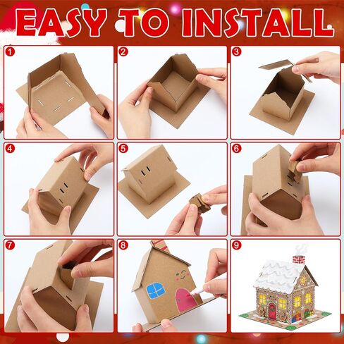 Christmas Gingerbread House Kit DIY Christmas Crafts 3.94 x 2.95 x 3.74 Inches Cardboard Paint Build 3D Gingerbread House Kit for Xmas Party Holiday Supplies Decor(25 Pack,Lovely Style) in Kuwait