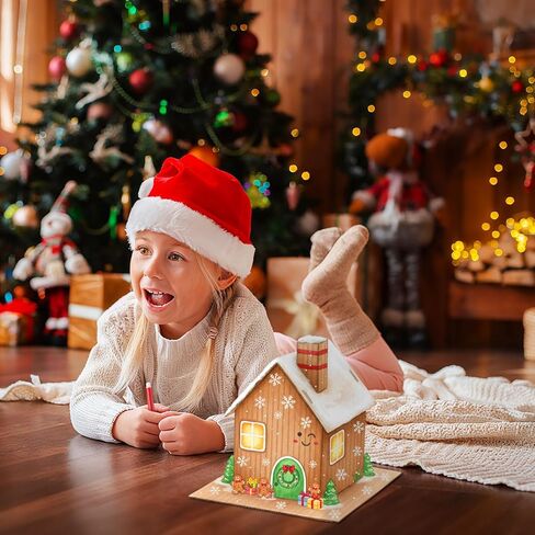 Christmas Gingerbread House Kit DIY Christmas Crafts 3.94 x 2.95 x 3.74 Inches Cardboard Paint Build 3D Gingerbread House Kit for Xmas Party Holiday Supplies Decor(25 Pack,Lovely Style) in Kuwait