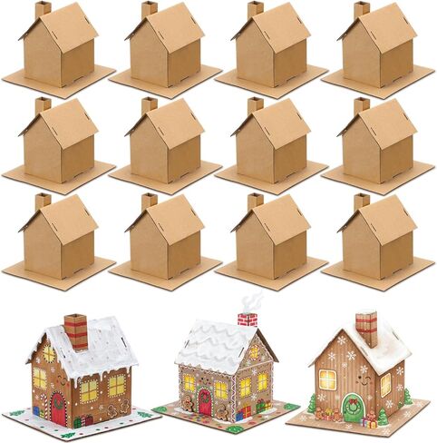 Christmas Gingerbread House Kit DIY Christmas Crafts 3.94 x 2.95 x 3.74 Inches Cardboard Paint Build 3D Gingerbread House Kit for Xmas Party Holiday Supplies Decor(25 Pack,Lovely Style) in Kuwait
