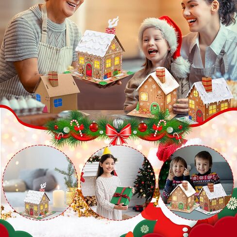 Christmas Gingerbread House Kit DIY Christmas Crafts 3.94 x 2.95 x 3.74 Inches Cardboard Paint Build 3D Gingerbread House Kit for Xmas Party Holiday Supplies Decor(25 Pack,Lovely Style) in Kuwait