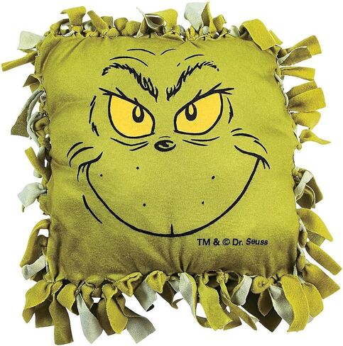 Fun Express Dr. Seuss The Grinch Christmas Fleece Tied Pillow Craft Kit - Makes 6 No-Sew Plush Pillows | Holiday Decorations & Gifts for Kids, Classrooms & Parties | 16.5" Green Fabric Design in Saudi Arabia