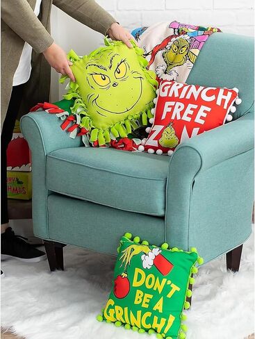 Fun Express Dr. Seuss The Grinch Christmas Fleece Tied Pillow Craft Kit - Makes 6 No-Sew Plush Pillows | Holiday Decorations & Gifts for Kids, Classrooms & Parties | 16.5" Green Fabric Design in Saudi Arabia