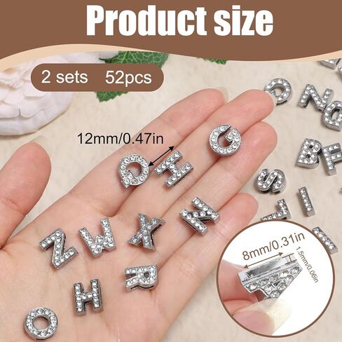 52Pcs A-Z Rhinestone Letters Charms 8mm Silver Full Rhinestone Slide Alphabet Crystal Letters for Bracelet Jewelry Making, Charms Letter Nail Silver Charm for Wristbands, Bracelets in Saudi Arabia