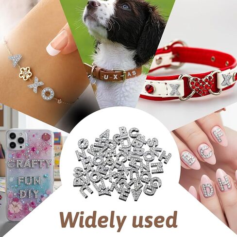 52Pcs A-Z Rhinestone Letters Charms 8mm Silver Full Rhinestone Slide Alphabet Crystal Letters for Bracelet Jewelry Making, Charms Letter Nail Silver Charm for Wristbands, Bracelets in Saudi Arabia