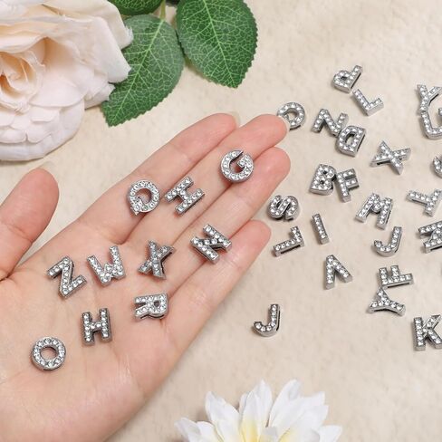 52Pcs A-Z Rhinestone Letters Charms 8mm Silver Full Rhinestone Slide Alphabet Crystal Letters for Bracelet Jewelry Making, Charms Letter Nail Silver Charm for Wristbands, Bracelets in Saudi Arabia