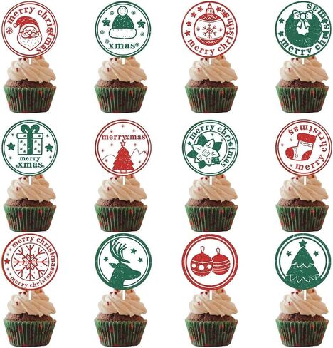 12 Pack Christmas Cupcake Toppers Set, Holiday Cake Decorations Picks for Party Desserts and Festive Table Decor (Color 01) in Saudi Arabia