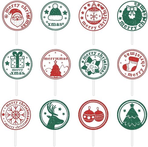 12 Pack Christmas Cupcake Toppers Set, Holiday Cake Decorations Picks for Party Desserts and Festive Table Decor (Color 01) in Saudi Arabia