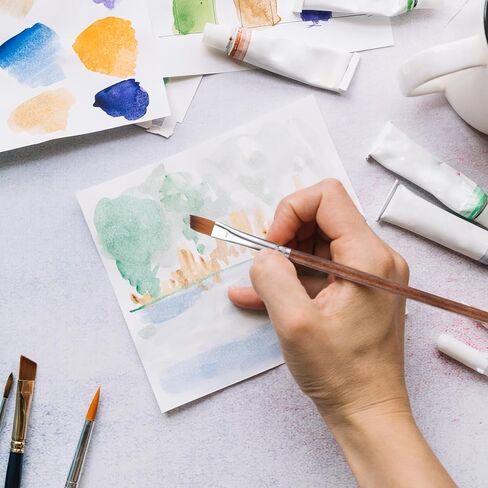 12 قطعة من فرش الألوان المائية الاحترافية، 6 فرش رسم مسطحة و6 فرشاة طلاء بزاوية لطلاء الأكريليك، فرشاة رسم الوجه بأحجام مختلفة للفنانين الحرفيين المبتدئين في مجال الغواش الزيتي in Kuwait