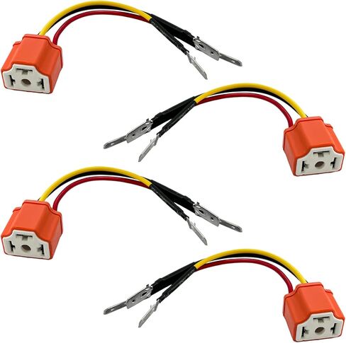 2PCS Ceramic H4 9003 HB2 Wiring Harness Headlight Socket, Pigtail Socket Female Plug with 3 Adapter, 16AWG Headlight Connector Fixs Un-Standard H4 Plug Pin, Car Accessories in Saudi Arabia