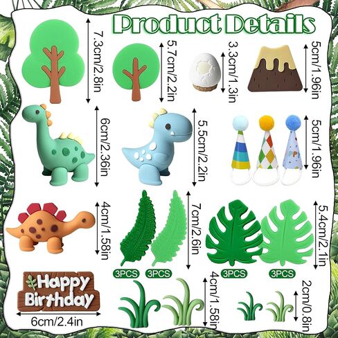 27 PCS Dinosaur Cake Topper, Birthday Decorations Set with Dinosaur Eggs, Jungle Leaves - Reusable Dinosaur Cake Decorations for Kids, Dino Theme Party Supplies for Boys Girls Toddler in Saudi Arabia