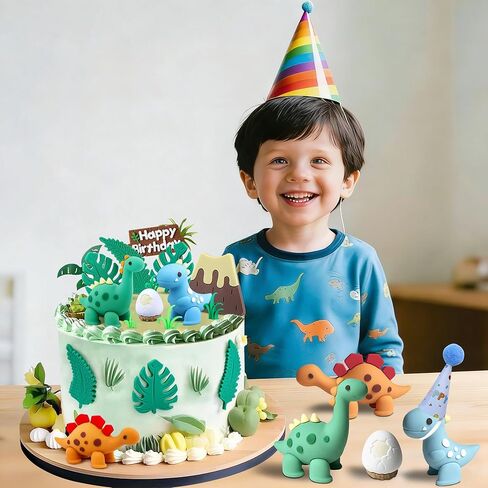 27 PCS Dinosaur Cake Topper, Birthday Decorations Set with Dinosaur Eggs, Jungle Leaves - Reusable Dinosaur Cake Decorations for Kids, Dino Theme Party Supplies for Boys Girls Toddler in Saudi Arabia