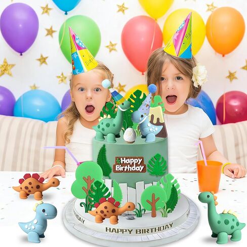 27 PCS Dinosaur Cake Topper, Birthday Decorations Set with Dinosaur Eggs, Jungle Leaves - Reusable Dinosaur Cake Decorations for Kids, Dino Theme Party Supplies for Boys Girls Toddler in Saudi Arabia