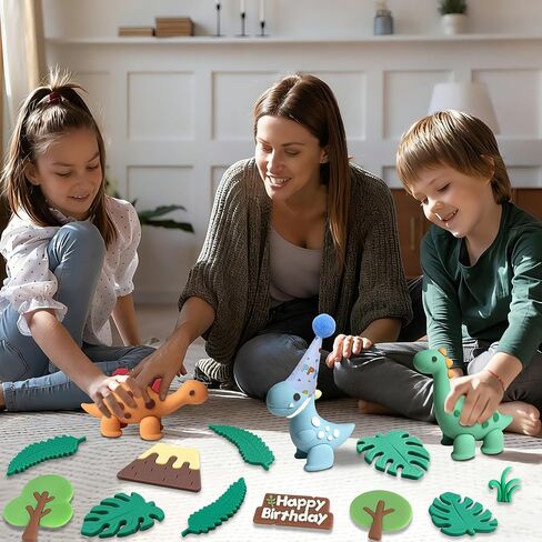 27 PCS Dinosaur Cake Topper, Birthday Decorations Set with Dinosaur Eggs, Jungle Leaves - Reusable Dinosaur Cake Decorations for Kids, Dino Theme Party Supplies for Boys Girls Toddler in Saudi Arabia