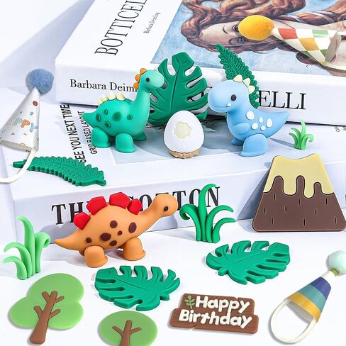 27 PCS Dinosaur Cake Topper, Birthday Decorations Set with Dinosaur Eggs, Jungle Leaves - Reusable Dinosaur Cake Decorations for Kids, Dino Theme Party Supplies for Boys Girls Toddler in Saudi Arabia