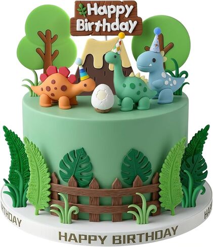 27 PCS Dinosaur Cake Topper, Birthday Decorations Set with Dinosaur Eggs, Jungle Leaves - Reusable Dinosaur Cake Decorations for Kids, Dino Theme Party Supplies for Boys Girls Toddler in Saudi Arabia