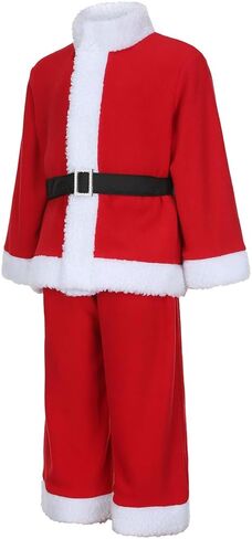 Kids Christmas Santa Costume Suit Deluxe Plush Santa Claus Outfit for Boys Girls Xmas Dress up With Beard Glasses in Saudi Arabia