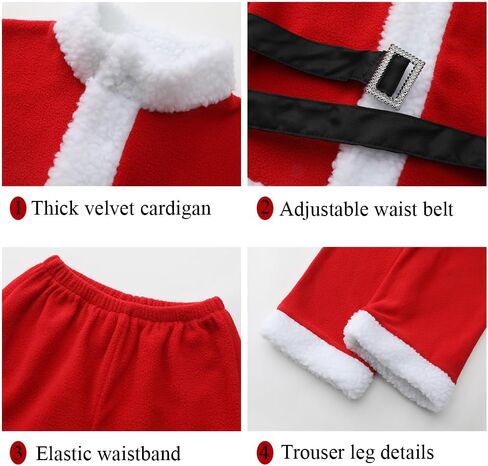 Kids Christmas Santa Costume Suit Deluxe Plush Santa Claus Outfit for Boys Girls Xmas Dress up With Beard Glasses in Saudi Arabia