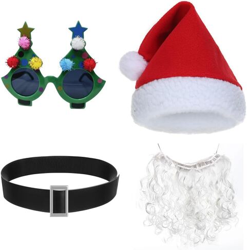 Kids Christmas Santa Costume Suit Deluxe Plush Santa Claus Outfit for Boys Girls Xmas Dress up With Beard Glasses in Saudi Arabia