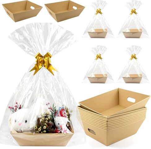 CDIVEFTN 10 Pack Kraft Empty Gift Baskets with Bags and Bows, Large 12x10" Sturdy Cardboard Baskets for Gifts Empty to Fill, Bulk Gift Basket Kit for Christmas, Holidays, Weddings, Birthdays (Red) in Saudi Arabia