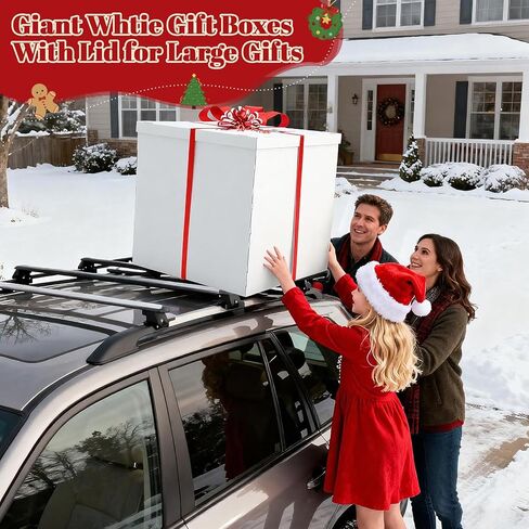 Kolldenn Christmas Extra Large Gift Box 28x28x28 Giant, Jumbo, White Gift Boxes with Lid, Red and White Ribbon, Greeting Card and 100 Balloons for Large Big Presents for Christmas, Birthday Surprise in Saudi Arabia
