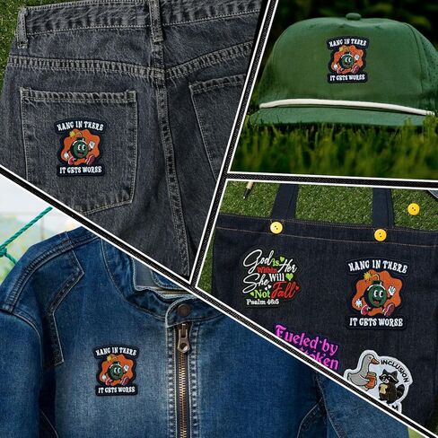 Hang in There It Gets Worse Patch, 3 Inches Sew On Iron On Funny Sarcasm Sarcastic Quote Humor Embroidered Patches for Backpack, Jacket, Hat, Jeans DIY Uniform Gift for Men Women Kid Size 3 Inch in Saudi Arabia