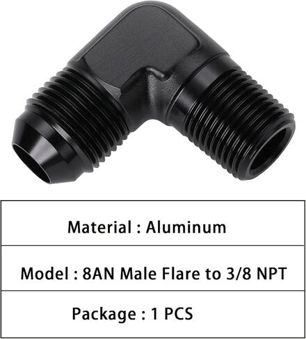 8AN ذكر مضيئة إلى 3/8 NPT الأنابيب الذكور 90 درجة الكوع المناسب محول الاتحاد - الألومنيوم، أسود. in Saudi Arabia