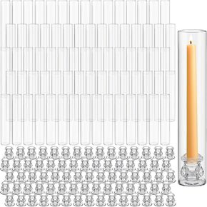 48 قطعة من حوامل شموع الإعصار الزجاجية مقاس 12.6 بوصة حامل شموع زجاجي مفتوح النهاية على شكل أنبوب بدون قاع و2.2 بوصة حامل شمعدان شفاف مستدق لتزيين حفلات الزفاف المركزية in Kuwait