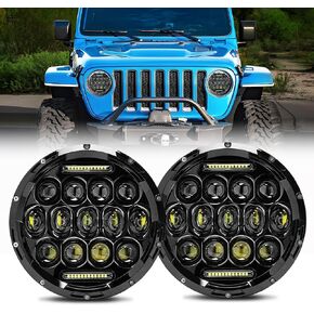 Jeep wrangler headlight, 7 Inch Led Headlights for Jeep Wrangler JK/TJ/LJ 1997-2020, 150W DOT Approved 1000% Brighter Round LED Headlight with DRL, H4 H13 Adapter 2PCS (Black) in Saudi Arabia
