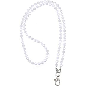 Larrel Pearls Lanyard للنساء، حبال قلادة من اللؤلؤ الأبيض للمعلم، حبل مطرز باللؤلؤ الأنيق لحامل شارة الهوية، سلسلة المفاتيح، حزام القلادة وعلامة الاسم in Kuwait