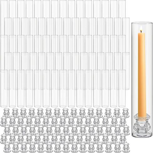 48 Pcs Glass Hurricane Candle Holders 12.6" Open Ended Glass Candleholder Tube Shape Bottomless and 2.2" Taper Clear Candlestick Holders for Wedding Table Centerpiece Festival Decoration in Kuwait