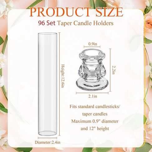 48 Pcs Glass Hurricane Candle Holders 12.6" Open Ended Glass Candleholder Tube Shape Bottomless and 2.2" Taper Clear Candlestick Holders for Wedding Table Centerpiece Festival Decoration in Kuwait