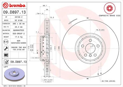 Brembo 09.D897.13 Composite two piece UV Coated vented Brake Rotor BMW/ROLLS-ROYCE OE# 34116860919 in Saudi Arabia