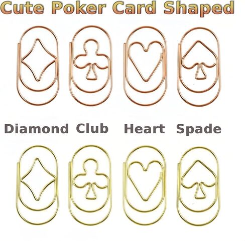40 Pcs Paper Clips Creative Poker Card Shaped，Fun Design Perfect Gifts Paperclips Bookmarks, Heart Paper Clips for Unique School Office Supplies Wedding Gifts Women Planners (Gold) (Rose Gold) in Kuwait