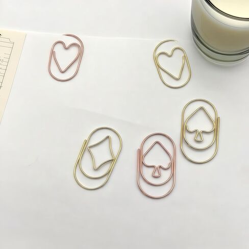 40 Pcs Paper Clips Creative Poker Card Shaped，Fun Design Perfect Gifts Paperclips Bookmarks, Heart Paper Clips for Unique School Office Supplies Wedding Gifts Women Planners (Gold) (Rose Gold) in Kuwait
