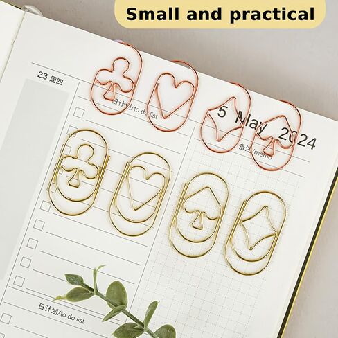 40 Pcs Paper Clips Creative Poker Card Shaped，Fun Design Perfect Gifts Paperclips Bookmarks, Heart Paper Clips for Unique School Office Supplies Wedding Gifts Women Planners (Gold) (Rose Gold) in Kuwait