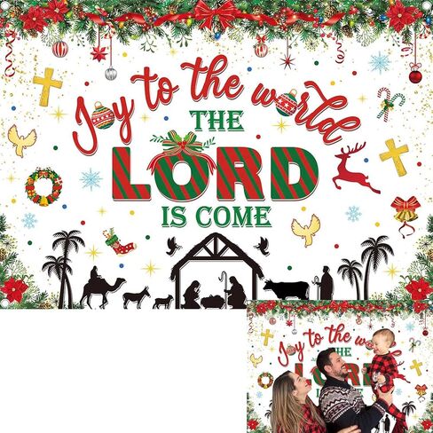 Christmas Nativity Backdrop Joy to The World The Lord is Come Photography Background Christian Xmas Religious Christmas O Holy Night Party Decorations Banner Booth Props (7x5FT(2.1m x 1.5m)) in Saudi Arabia