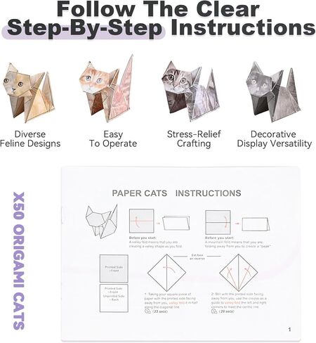 DIY Paper Cats Origami Kit, Cute Animals Shaped 3D Origami Kit, Christmas Decoration Kits, Fold Your Own Papers Cat Figures, Christmas Gifts for Men, Women (Cats) in Saudi Arabia