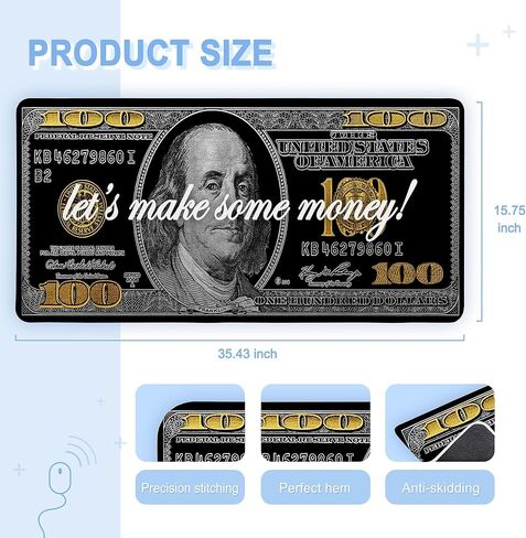 Money Mouse Pad,Dollar XXL Gaming Mouse Pads,100 Dollar Bills Mousepad,Money Large Waterproof Non-Slip Rubber Desk Mat with Stitched Edges Office Home Computer Desk Accessories,35.4 x 15.7 in in Saudi Arabia