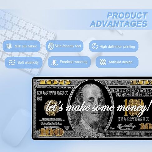 Money Mouse Pad,Dollar XXL Gaming Mouse Pads,100 Dollar Bills Mousepad,Money Large Waterproof Non-Slip Rubber Desk Mat with Stitched Edges Office Home Computer Desk Accessories,35.4 x 15.7 in in Saudi Arabia
