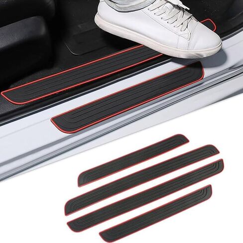 4Pcs Car Door Sill Protector for Ford Ranger T9 XL XLT 2023 2024 2025, Rubber Entry Edge Guards Scuff Plate Anti-Scratch Welcome Pedal Protector Cover Threshold Strips,B/Black Red in Saudi Arabia