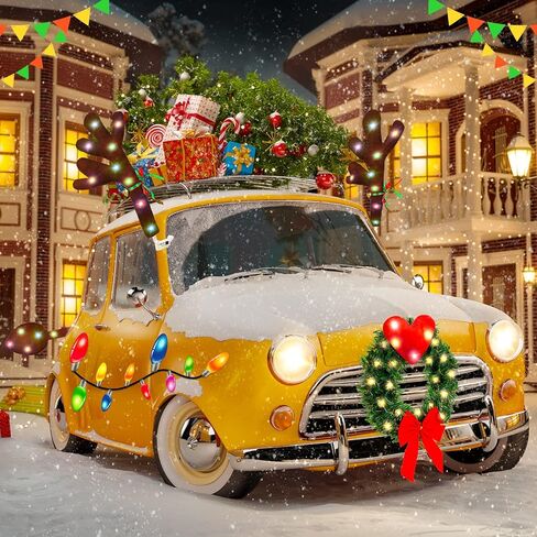 Cunno 3 Pack Christmas Reindeer Antlers Car Kit with LED Lights Christmas Car Decorations Light up Xmas Wreath Reflective Refrigerator Magnets Decals Auto Exterior Accessories in Saudi Arabia