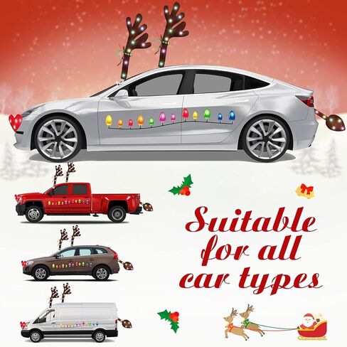 Cunno 3 Pack Christmas Reindeer Antlers Car Kit with LED Lights Christmas Car Decorations Light up Xmas Wreath Reflective Refrigerator Magnets Decals Auto Exterior Accessories in Saudi Arabia