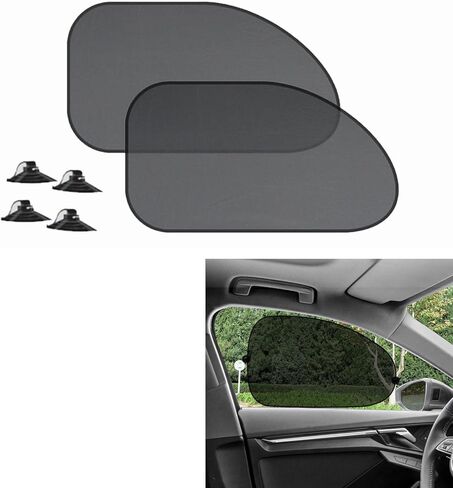 2 Pack Car Window Shade, Auto Sun Shades for Side Window, Sun Glare and UV Rays Protection, Foldable Mesh Heat Insulation Cover with Suction Cup Universal for Most Cars (Perforated) in Kuwait