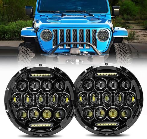 Jeep wrangler headlight, 7 Inch Led Headlights for Jeep Wrangler JK/TJ/LJ 1997-2020, 150W DOT Approved 1000% Brighter Round LED Headlight with DRL, H4 H13 Adapter 2PCS (Black) in Saudi Arabia