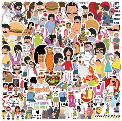 Funny Cartoon Bob's Burgers Stickers,110PCS Cute Bob's Burgers Sticker for Laptop,Phone Case,Helmet,Water Bottle,Travel Case, Guitar, Waterproof PVC Decals for Kid Tenns and Adults in Saudi Arabia