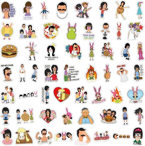 Funny Cartoon Bob's Burgers Stickers,110PCS Cute Bob's Burgers Sticker for Laptop,Phone Case,Helmet,Water Bottle,Travel Case, Guitar, Waterproof PVC Decals for Kid Tenns and Adults in Saudi Arabia