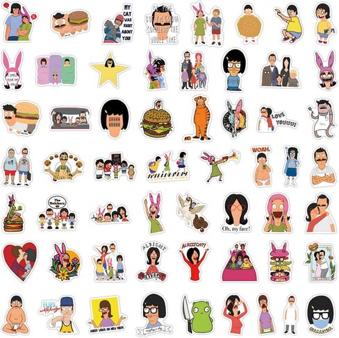 Funny Cartoon Bob's Burgers Stickers,110PCS Cute Bob's Burgers Sticker for Laptop,Phone Case,Helmet,Water Bottle,Travel Case, Guitar, Waterproof PVC Decals for Kid Tenns and Adults in Saudi Arabia